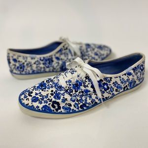 Ked's Blue Floral Low Top Lace up Sneakers Size 10